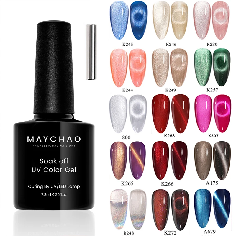 MAYCHAO 7ml Cat Eye Gel Nail Polish Shiny Magnetic Gel Semi Permanent Soak Off UV Gel Glitter Manicure For Nail Art Gel Varnish