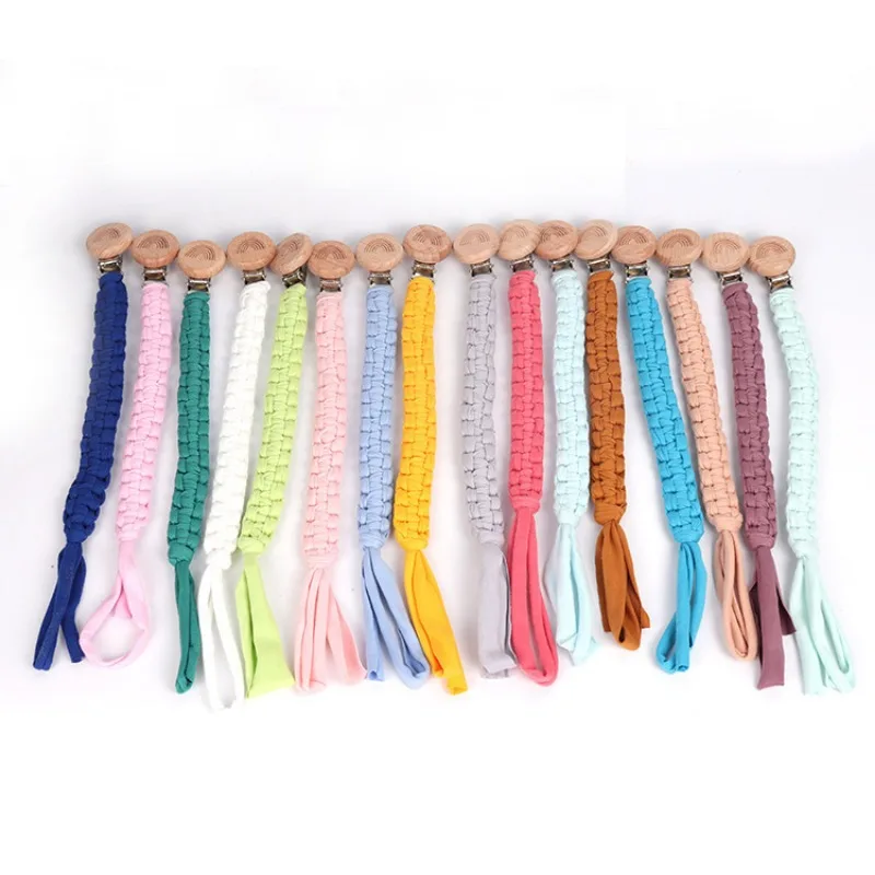 Cloth Weaving Wooden Personalized Baby Pacifier Chain Dummy Nipple Holder Guard Teether Pendant Newborn Gifts Stuff Baby Toys