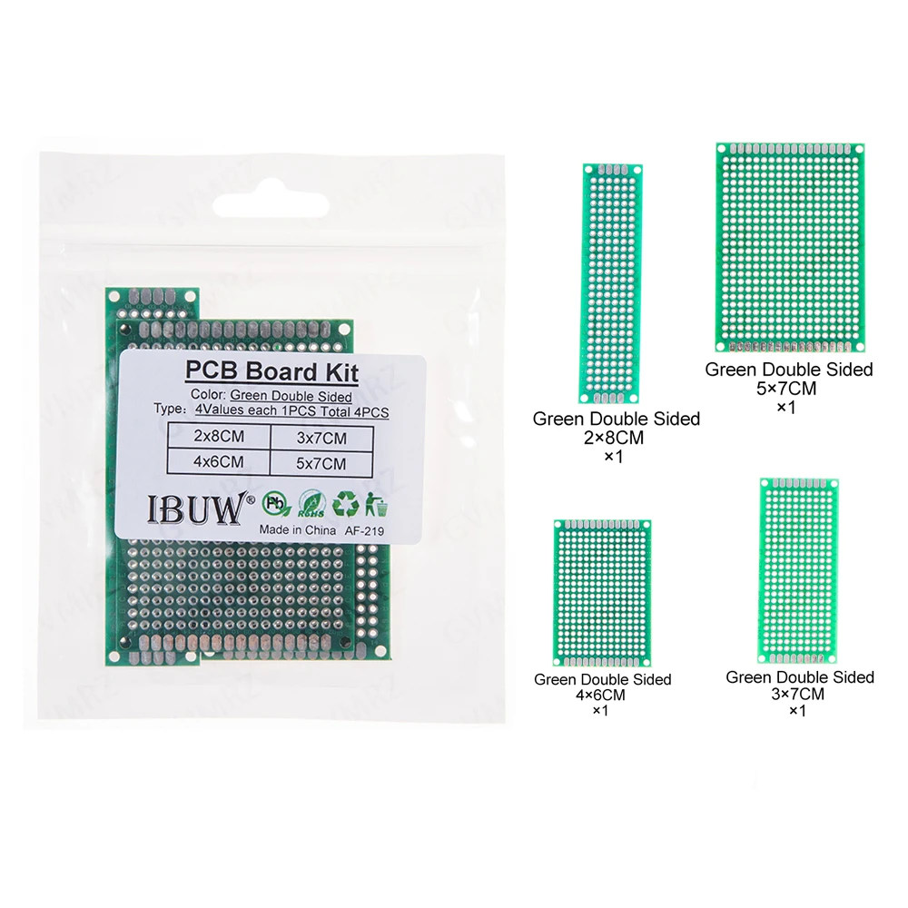 4PCS 3x7 Green Assorted Size PCB Prototype Board 2x8/3x7/4x6/5x7CM Universal Breadboard for Arduino DIY Electronics Project 2x8
