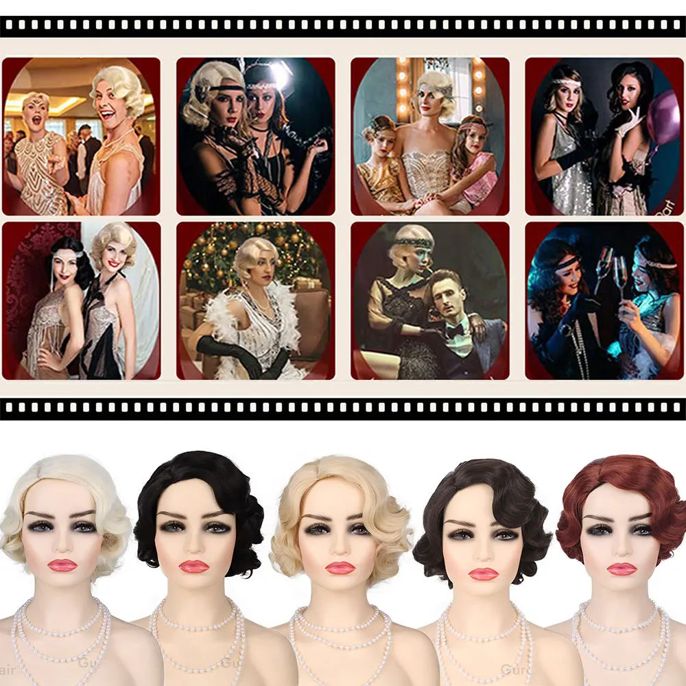 1920s Finger Wave Synthetic Womens Wig Short Curly Wig Cosplay Wig Costume Halloween Party Daily Use Great Gatsby