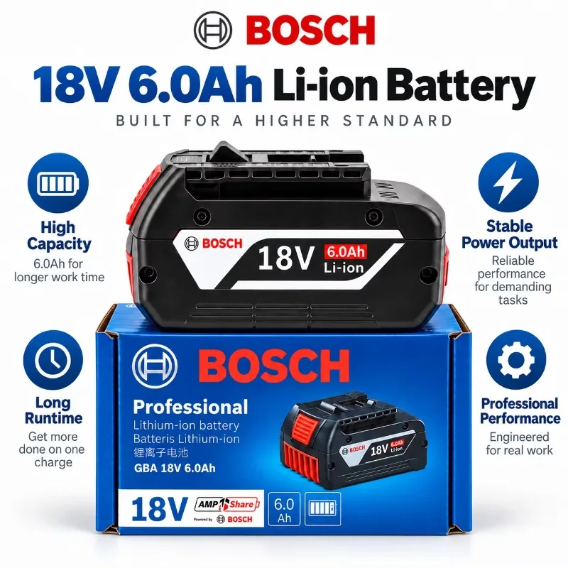 Ultra Strong Compact Bosch 18V 6Ah Li-ion Battery, High Density Cells, Long Runtime for Cordless Power Tools