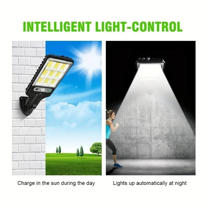 108 COB Sensor Street Lamp 3 Light Modes Outdoor Waterproof Security Solar Lamps for Garden Patio Path Remote Control Light