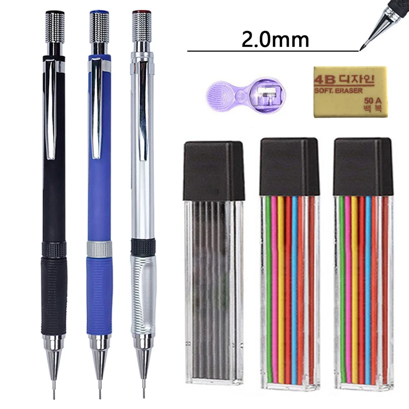 

Набор механических карандашей 2 мм с цветным/черным грифелем, дизайн рисования, автоматический карандаш для письма, студенческий офисный школьный набор канцелярских принадлежностей