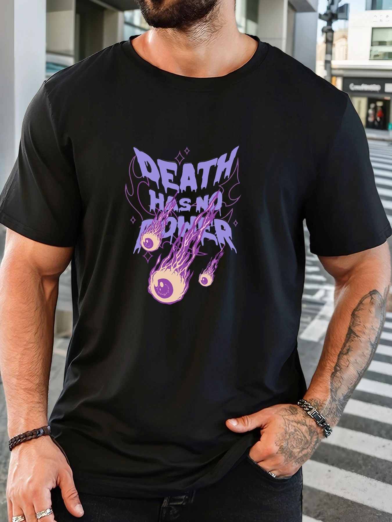 

Men's Cotton Printed T-Shirt DEATH HAS NO POWER Pattern Summer Casual Oversized Round Neck Short Sleeve Comfortable Daily Tee