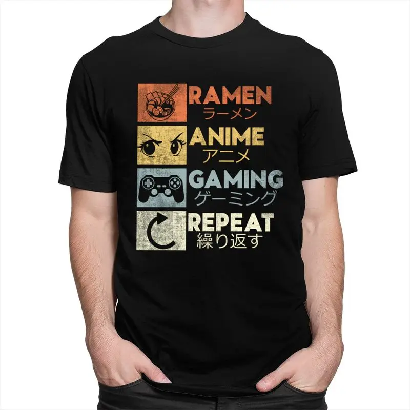 Ramen Anime Gaming Repeat T Shirt for Men Tshirt Leisure Birthday Father's Day Gift Tees Short Sleeve T-shirts Loose Fit