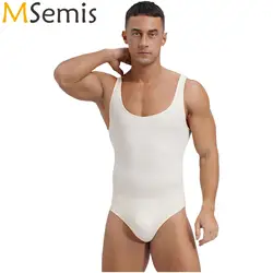 Mens Lingerie Athletic Sport Tank Bodysuit Square Neck Sleeveless Slim Fit Leotard Striped Shapewear Bodybuilding Yoga Fitness