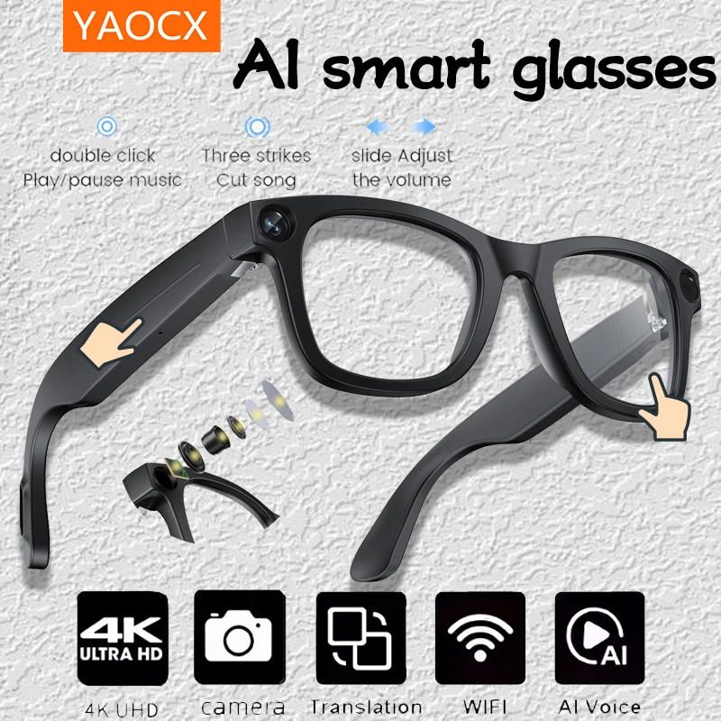 

YAOCX AI intelligent glasses translation 800W camera for taking photos, videos, Bluetooth listening to music, and making phone c