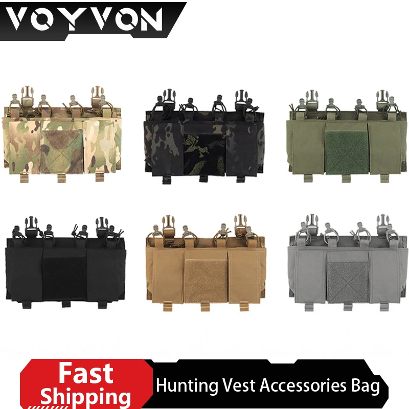 

Tactical Quad 5.56 Magazine GP Pouch AR 15 MAG Front Panel Placard Fast DON/DOFF Shock Cord Airsoft Hunting Vest Accessories Bag