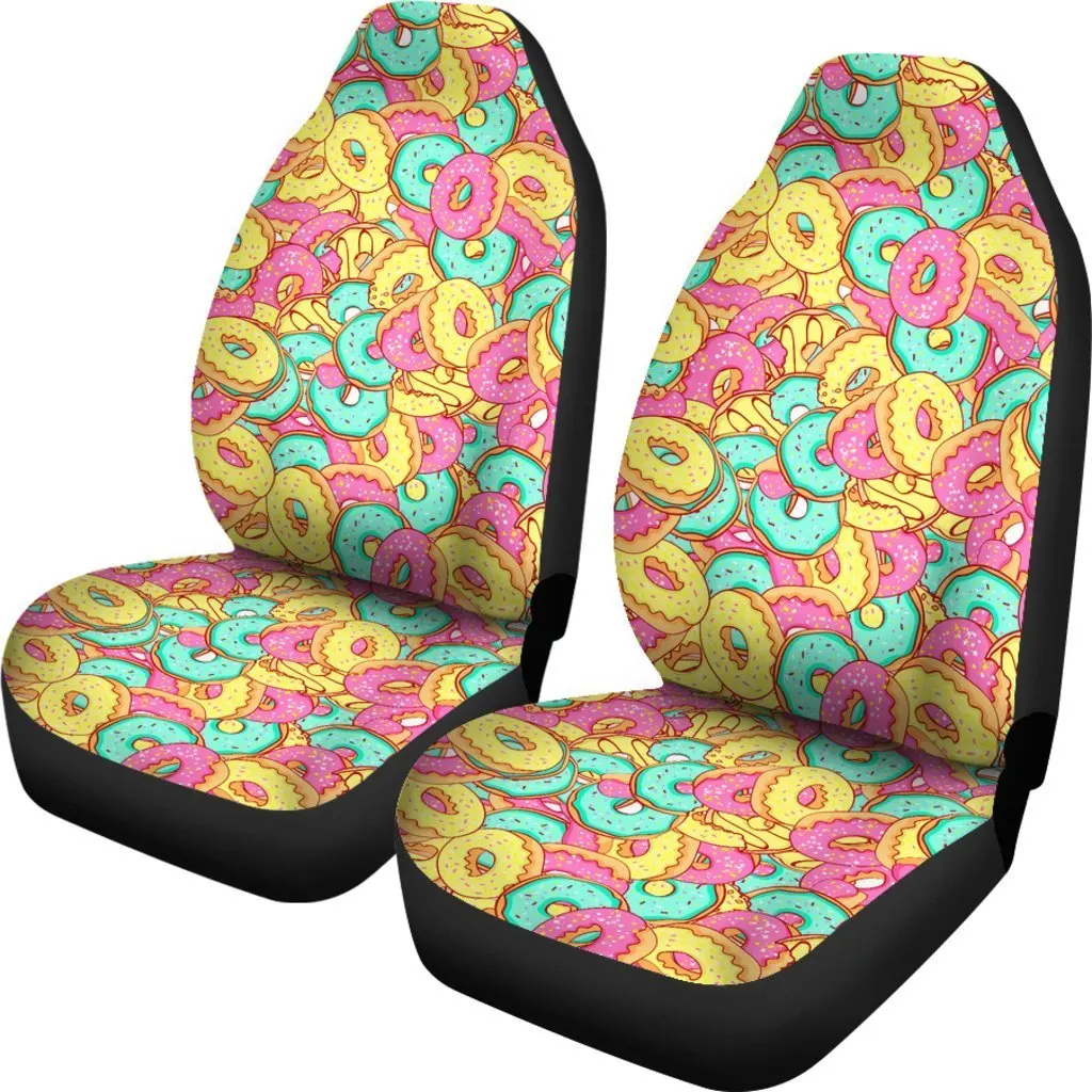 Donut Colorful Pattern Print Seat Cover Car Seat Covers Set 2 Pc, Car Accessories Car Mats