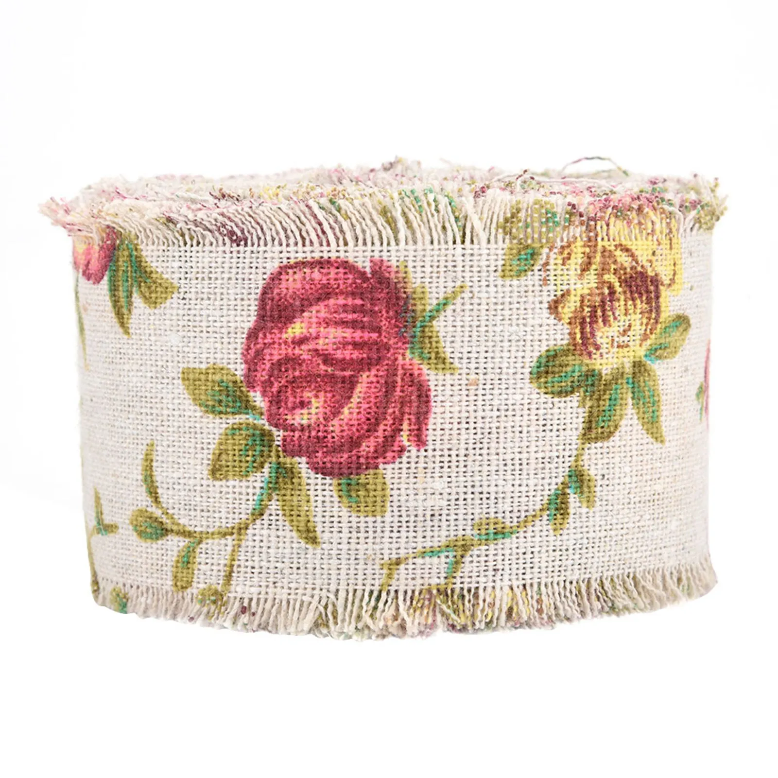 DIY Printed Rose Flower Burlap Ribbon Hessian Jute Belt Strap Wedding Cloth Decoration 10m Sewing Supplies