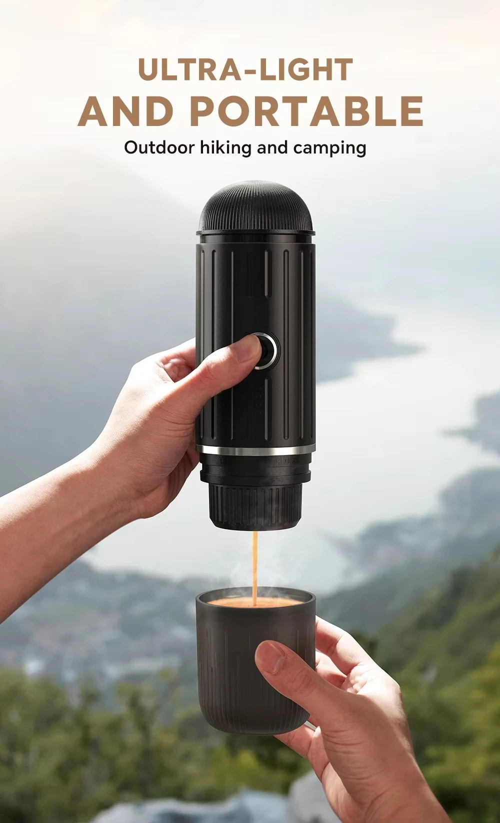70ml 2-in-1 Portable Espresso Maker 19bar Stable Extraction Rechargeable Battery Ultra-Lightweight Travel Coffee Grinder