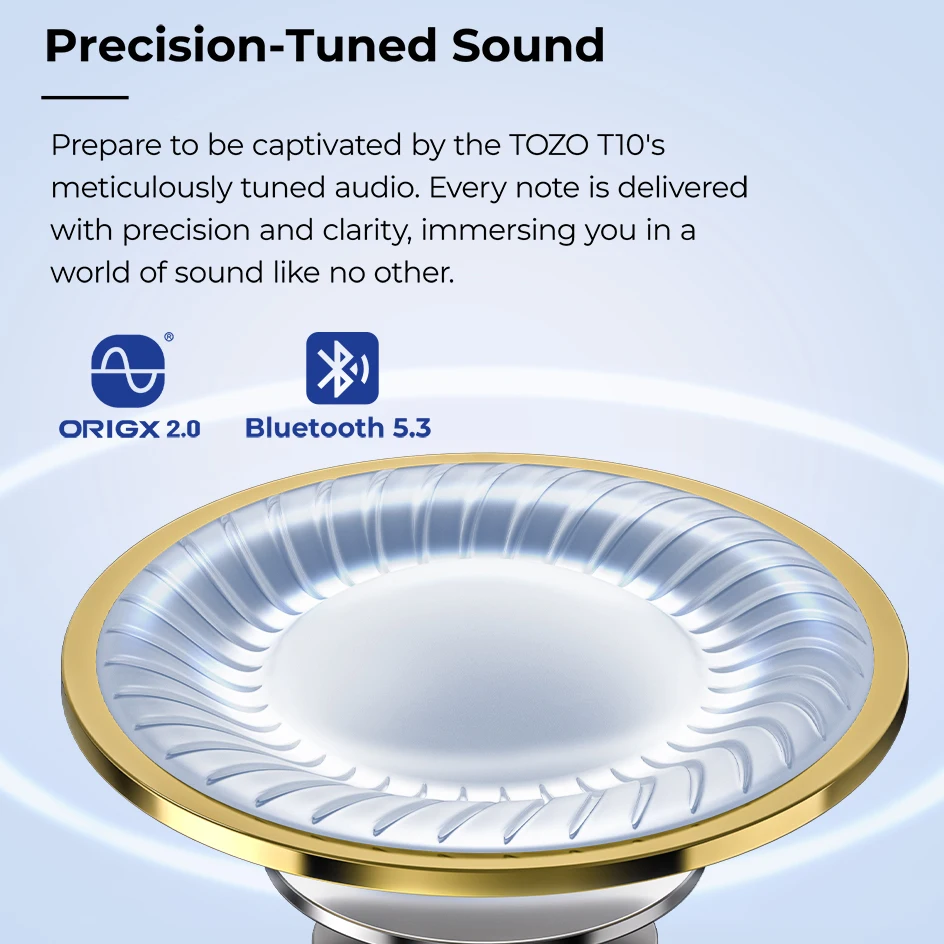 سماعات أذن لاسلكية مريحة من TOZO T10 مزودة بتقنية البلوتوث 5.3 وتطبيق سماعات أذن مخصصة مسبقًا EQ سماعة رأس رياضية مقاومة للماء