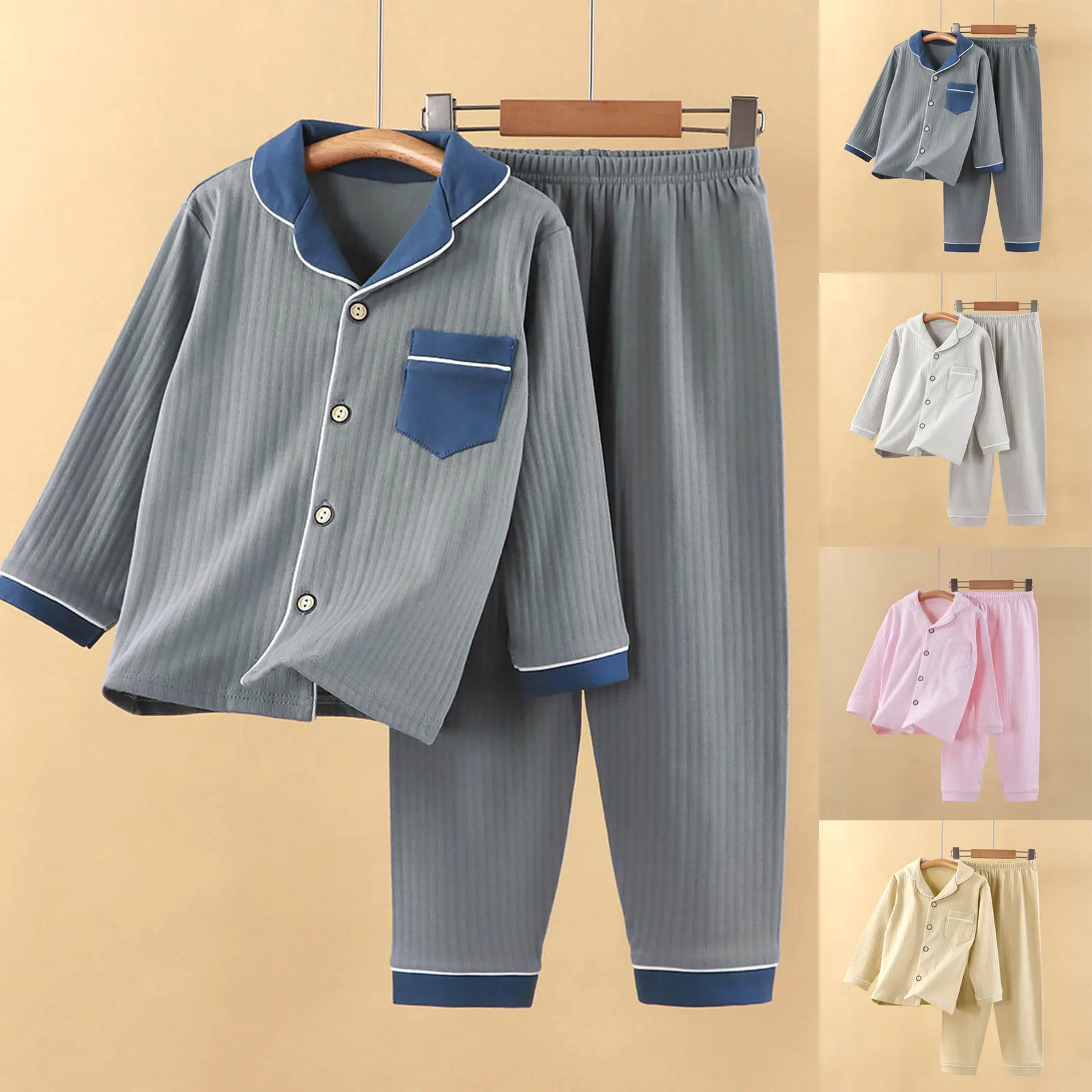 

2025 Simple Homewear Sets Children Comfortable Warm Pajama Set Boys And Girls Long And Casual Home Wear Teens Apparel Two Piece