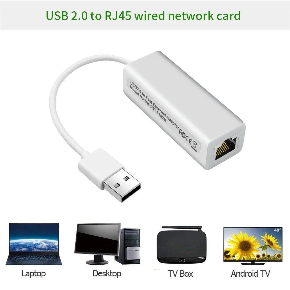 100Mbps Wired Network Card USB 2.0 Network Adapter USB to RJ45 Ethernet Lan Adapter Cable for PC Laptop Windows 98SE ME 2000 XP