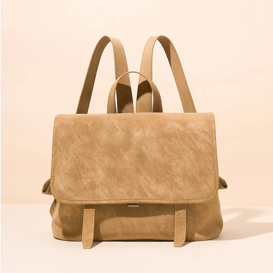 Women's Vintage Genuine Leather Backpack Casual Flap Satchel Rucksack Multi-Purpose Shoulder Bag for Travel Work Daily Use