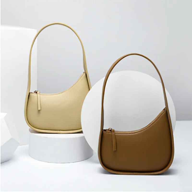 

First Layer Cowhide New Leather Moon-shaped Ladies Handbag Top Underarm Mini Bag