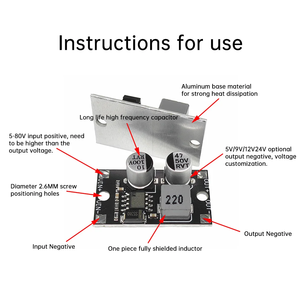 Mini DC-DC Buck Power Module DC Converter Input 5-80V to 5V9V12V24V Output Aluminum Substrate Module