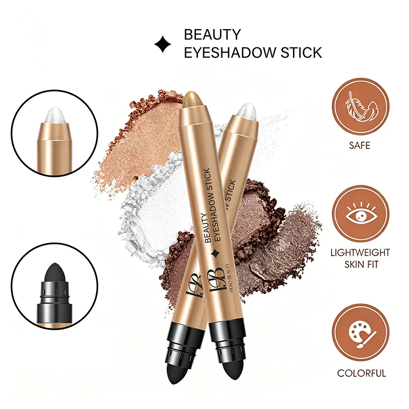 Dual End Eyeshadow Stick with Sponge Tip, Waterproof Long Lasting Shimmer Metallic Eye Shadow Pen, Portable Cream Eye Makeup