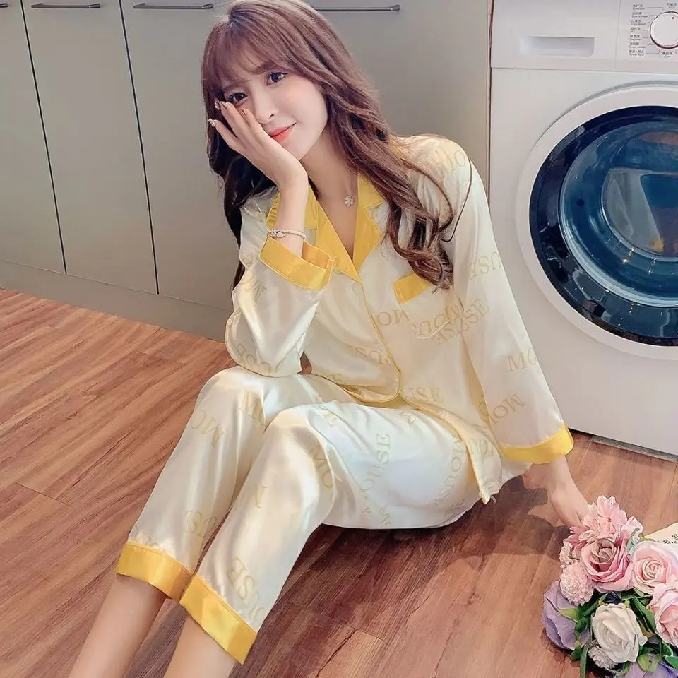 

2023 luxury pyjama pour femme long sleeve pajamas for women silk sleepwear fashion ensemble femme 2 pièces Christmas gift