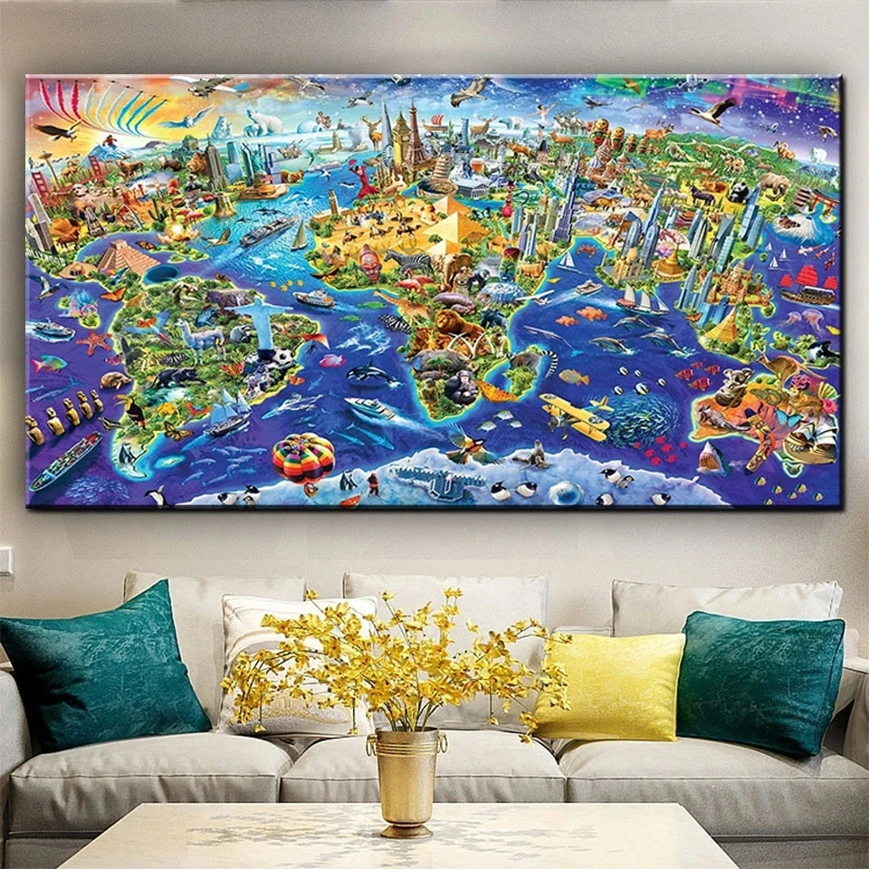 

Large Diy Diamond Painting Crazy World 5D Full Diamond Embroidery Animal Map Cross Stitch Kit Rhinestone Art Mosaic Picture Home