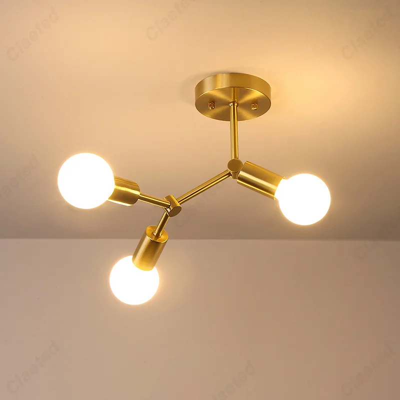 

European Modern Minimalist LED Brass Ceiling Lamp Living Room Dining Room Corridor Bedroom Lighting