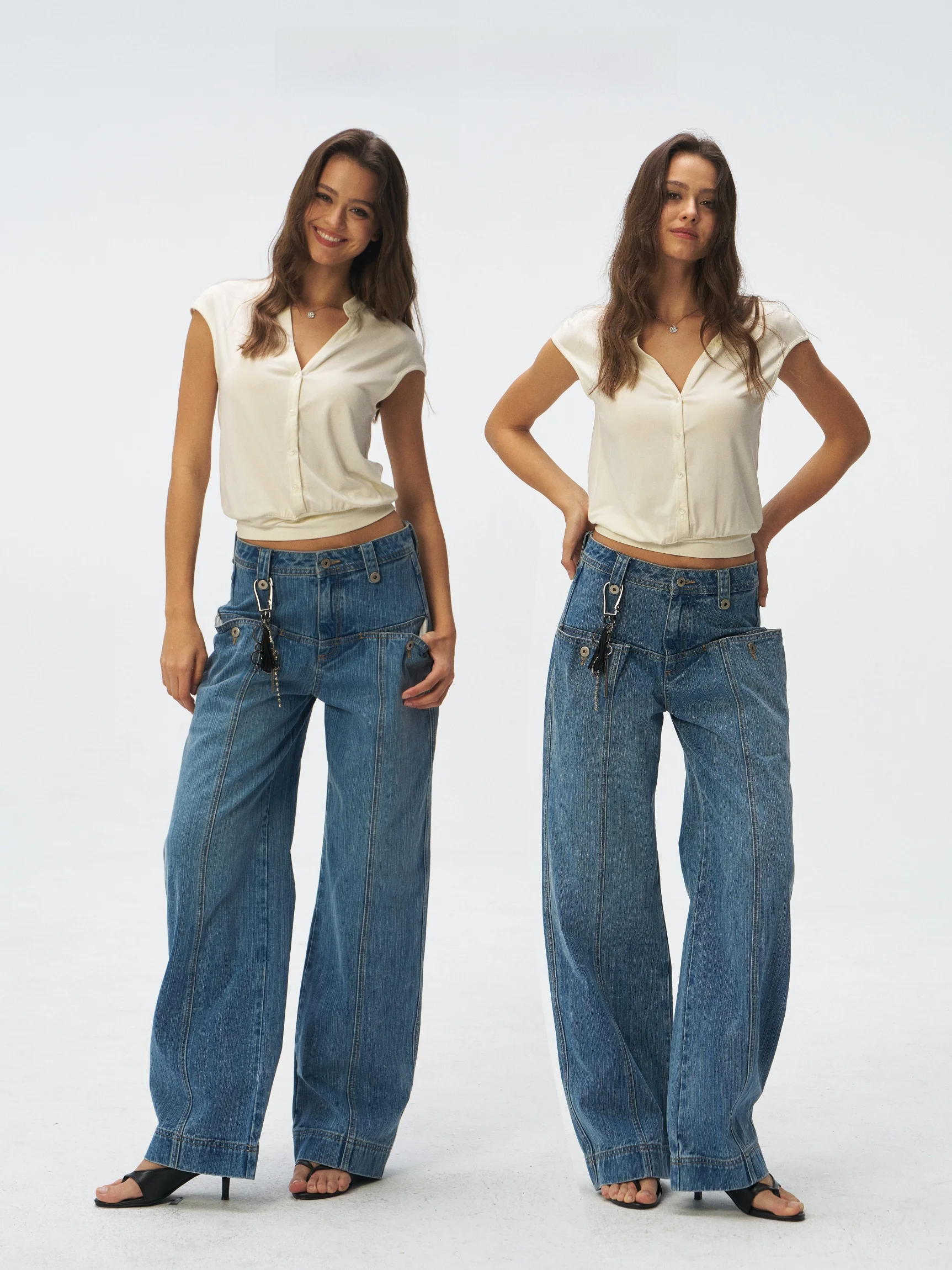 

Sensory Gardens Heavy Industry Full Bamboo Node 3D Texture Retro Blue mid Waist Straight Leg Jeans with Large Pockets Versatile