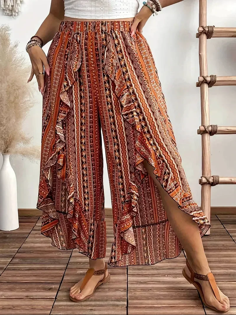 

Plus Size 1XL-5XL Women's Wide-Leg Fashion Pants Women Casual Vibrant Geometric Print All-Season Comfortable Pants