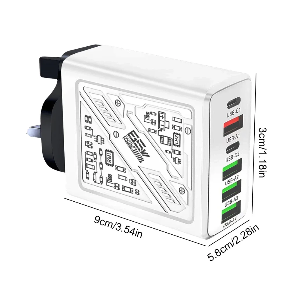 6 в 1 4 USB 2 Type C 3.1A Зарядное устройство для быстрой стенки для iPhone Samsung Xiaomi Huawei Oppo Адаптер для мобильного телефона