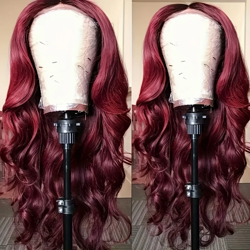 #99J Body Wave 13*4 HD Transparent Lace Frontal Wigs Burgundy Human Hair 250% HD Transparent Lace Front Wig Pre Plucked