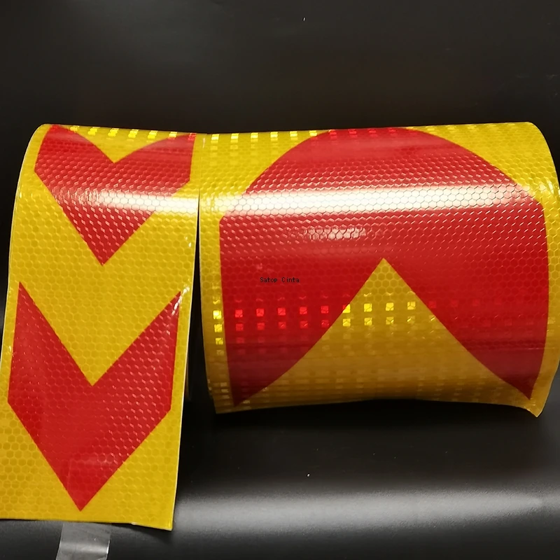 8inch*17FT Arrow Reflective Tape Yellow-Red Conspicuity Waterproof  Safety Warning Film Reflectors Adhesive Stickers For Vehicle