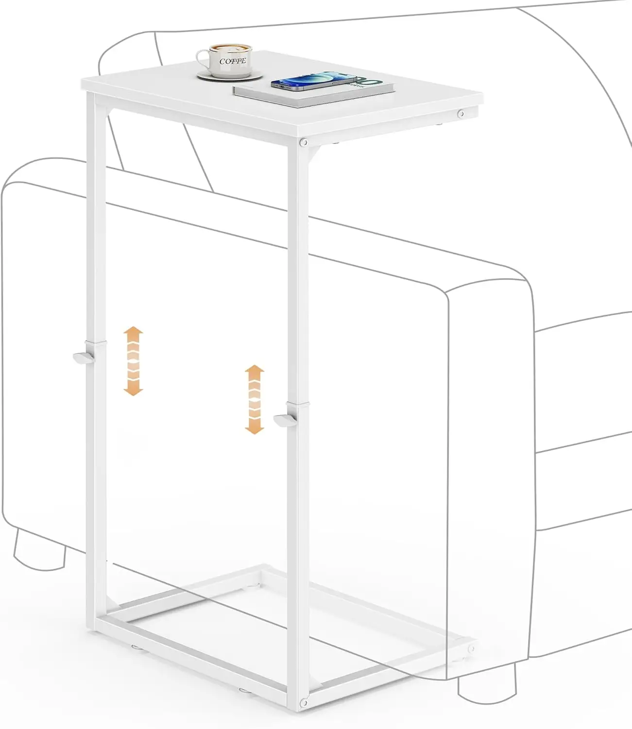 C Shaped End Table for Couch, 33.2'' Extra Tall C Table Adjustable Height Side Table, Small Side Table for Small Spaces, Couc