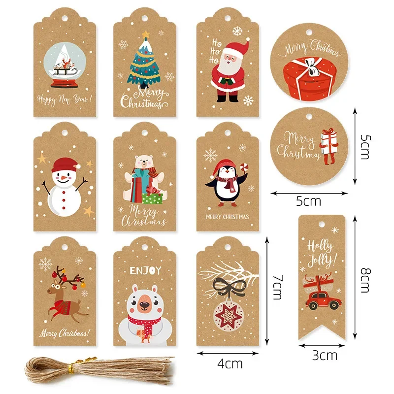 48pcs Santa Tree Hanging Label Greeting Card Small Business Christmas Holiday Gift Box Decoration Family Party Package Supplies