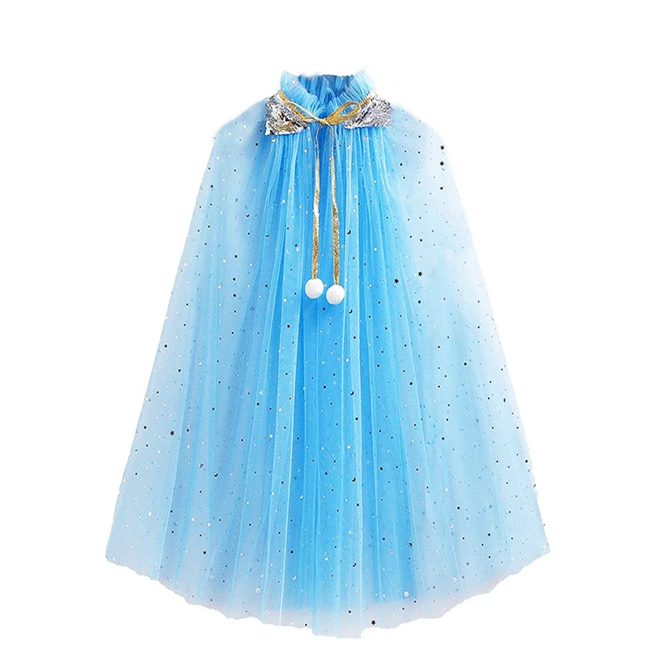 Girl Princess Party Accessories Cloak Elsa Costume Cape Rapunzel Aurora Sequins Tulle Halloween Mantle image 5