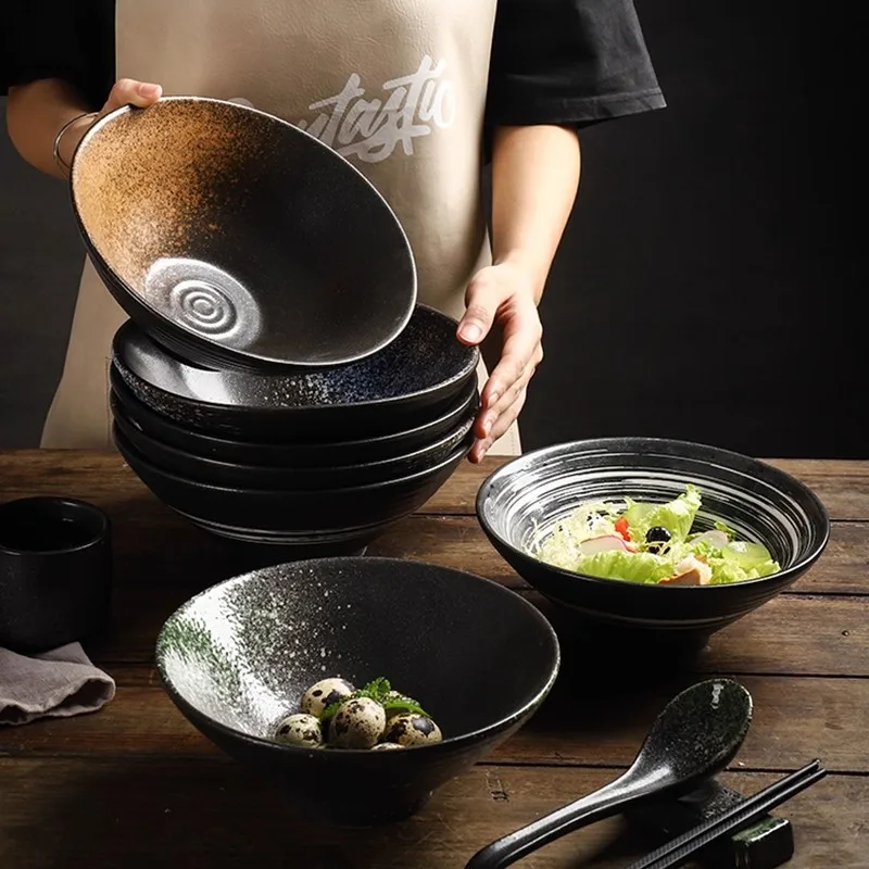 Japanese Style Ramen Rice Noodles Soup Bowl Ceramic Bamboo Hat Bowl 7/8/9 Inch Household Tableware Color Glaze Art Bowl
