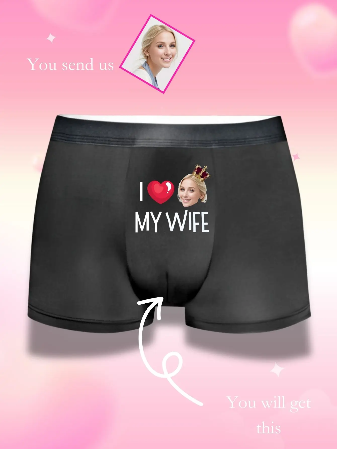 Personalized I LOVE MY WIFE Face Boxer Briefs - Custom Husband Gift, Anniversary Valentine Underwear, Crown Print, Hombre Regalo