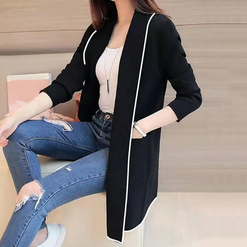 

Casual Women Jacket Stylish Women's Mid-length Open Stitch Cardigan Warm Coat with Loose Fit Lapel Collar for Fall/winter