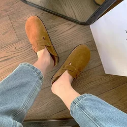 Faux Suede Flat Birken Slippers Women Autumn Vintage Close Toe Mules Shoes Woman Soft Sole Cork Slides Outdoor Slippers