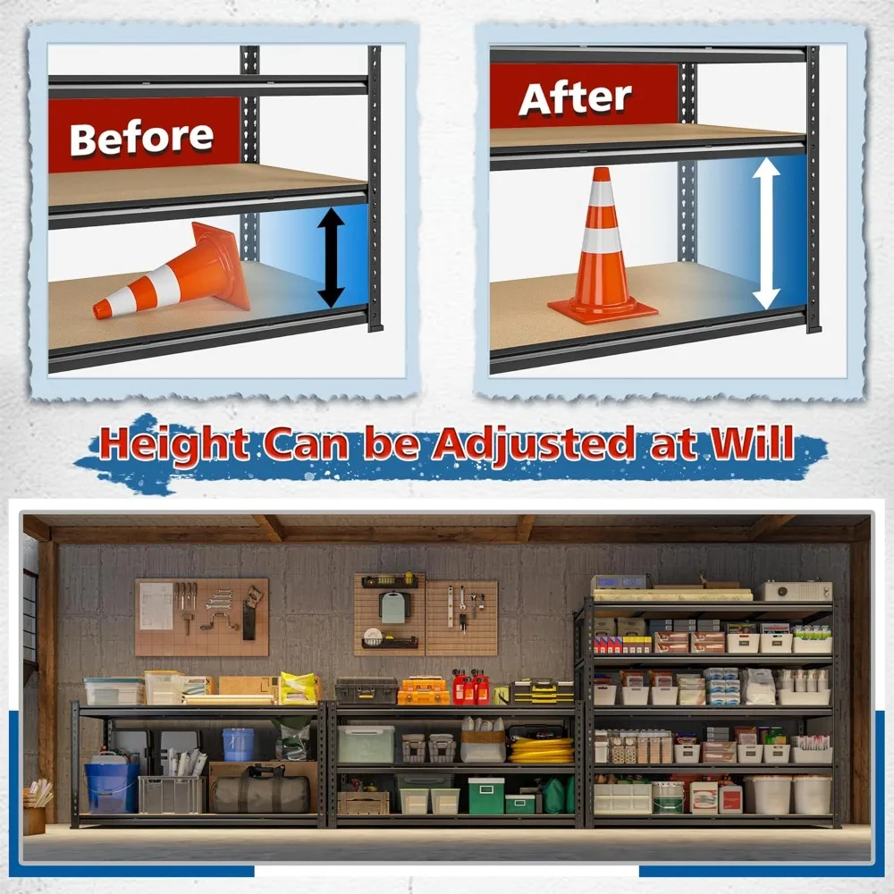 55" W Storage Shelves, 2550LBS Garage Shelving Heavy Duty, 5-Tier Heavy Duty Shelving, Adjustable Metal Shelving Unit for Garage