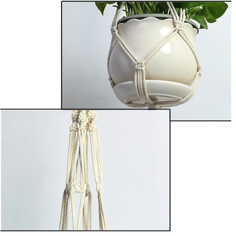 Macrame Plant Hanger Flower Pot Baskets Wall Hanging Vertical Garden Net Rope Handmade Cotton Rope for Home New Year Decoration