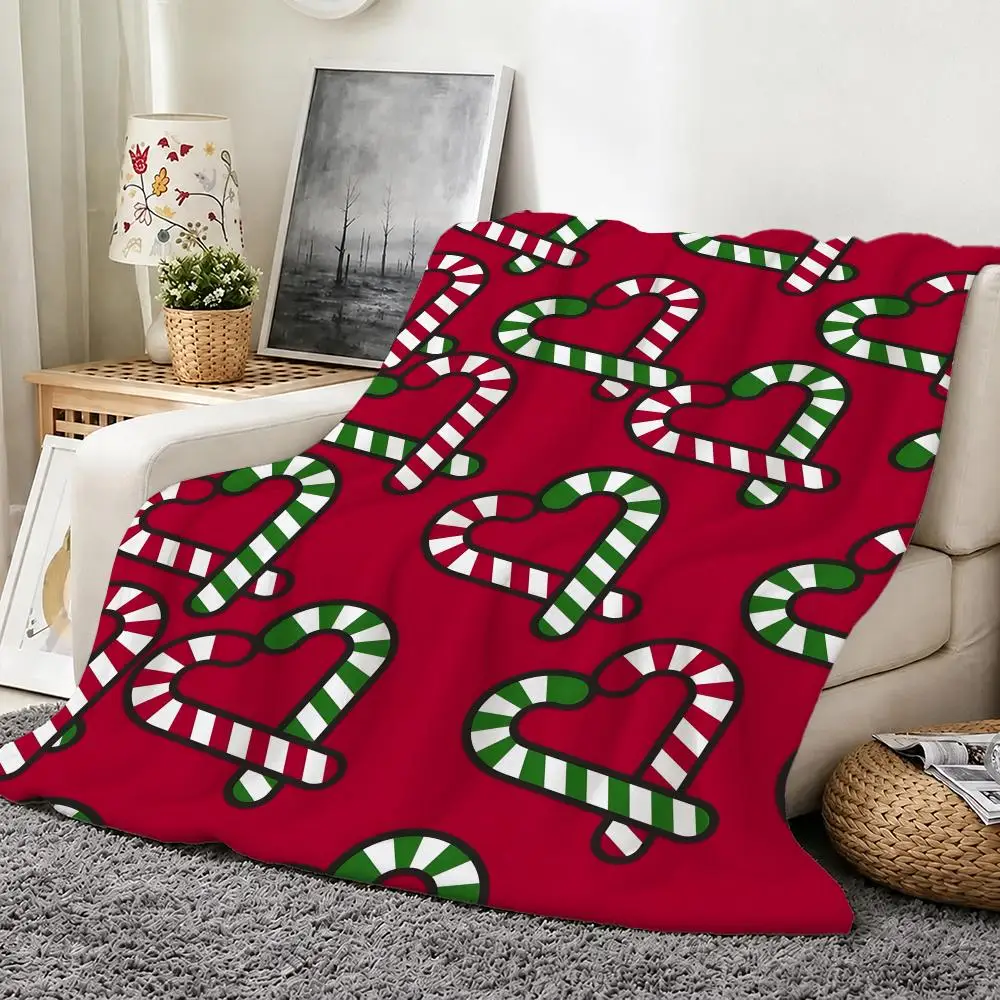 Christmas Candy Cane Throw Soft Warm Flannel Throw Blanket, Sofa Bed Cover, Picnic Travel Home Decor