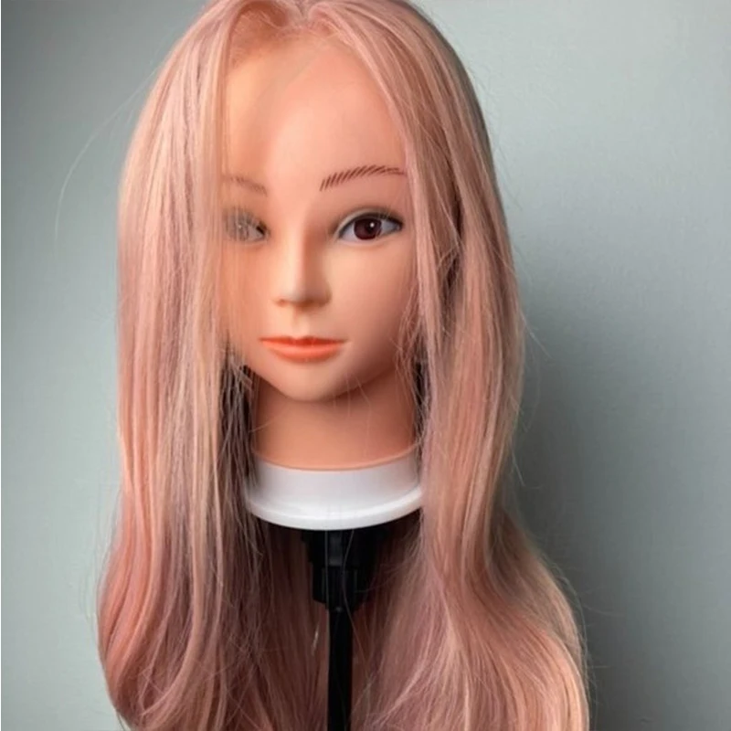 Pelucas sintéticas de color rosa Pastel resistentes al calor, peluca de encaje frontal Rosa 10% cabello humano mezclado, pelo largo ondulado, peluca de Cosplay 180%