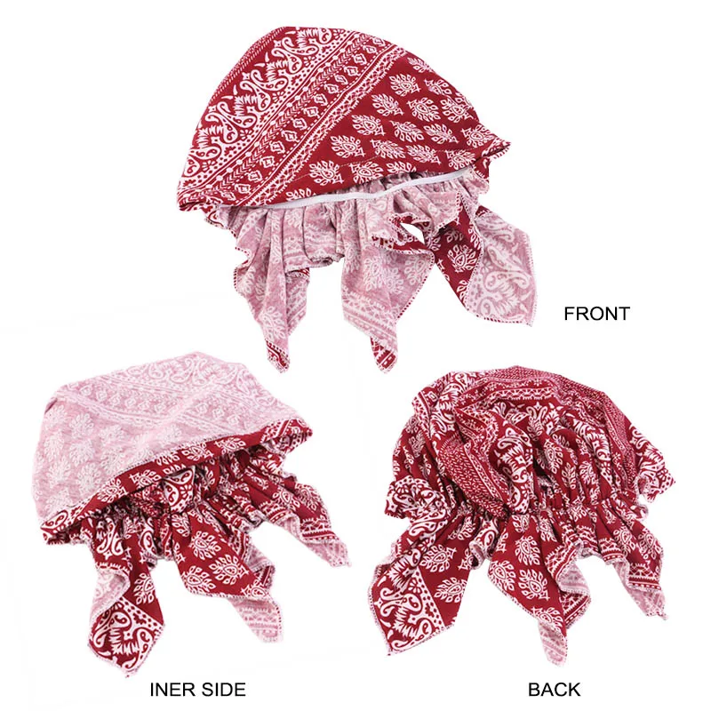 Muslim Pre-Tied Style Cotton Turban Hat Headscarf Ladies Floral Print Bandanas Soft Headwear Hair Loss Cancer Chemo Cap Turbante