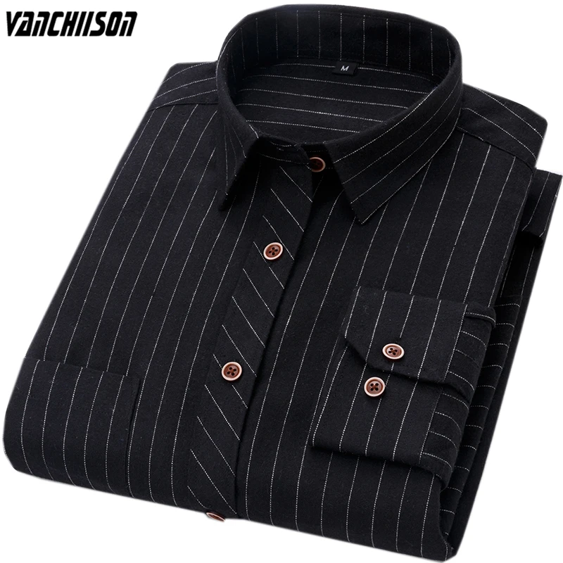 

Men Casual Shirt Stripes Black Retro Vintage for Spring Long Sleeve Male Fashion Clothing Dad Father Gift 00553