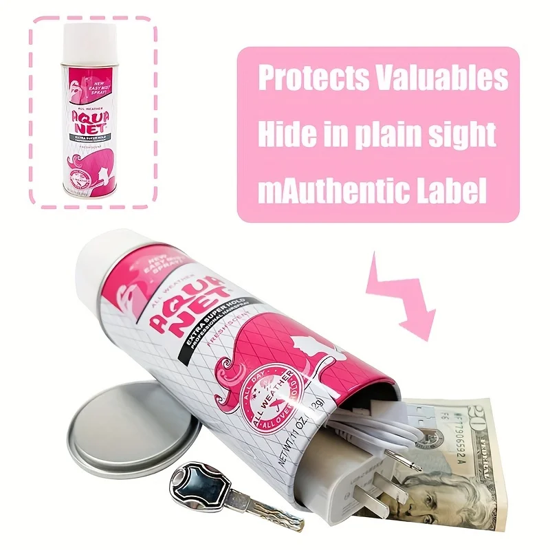 Aquanet Spray Diversion Safe Stash Can com saco à prova de cheiro de qualidade alimentar com compartimento oculto para chaves, dinheiro e objetos de valor