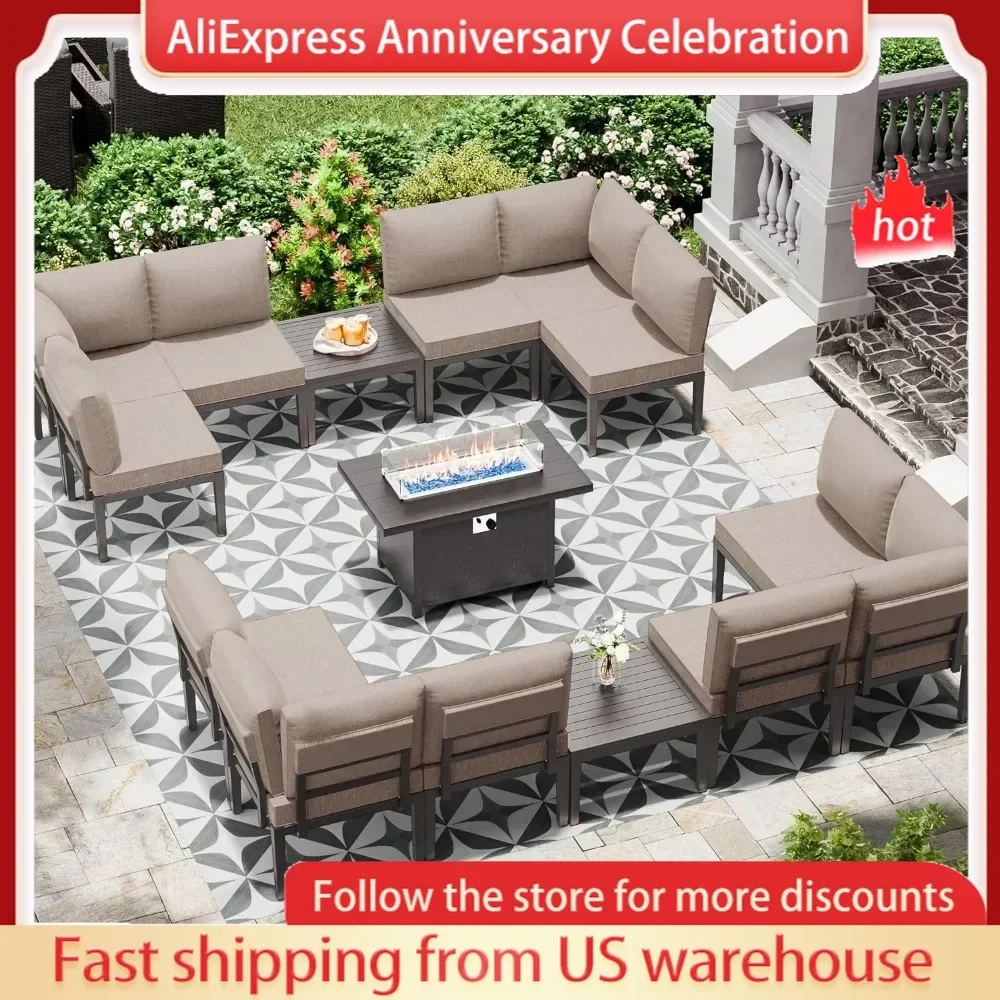 Outdoor Furniture Terrace and Coffee Table 15 Piece Set Thick Mat 12 Metal Modular Outdoor Dialogue Area Garden Sets Patio Sofa