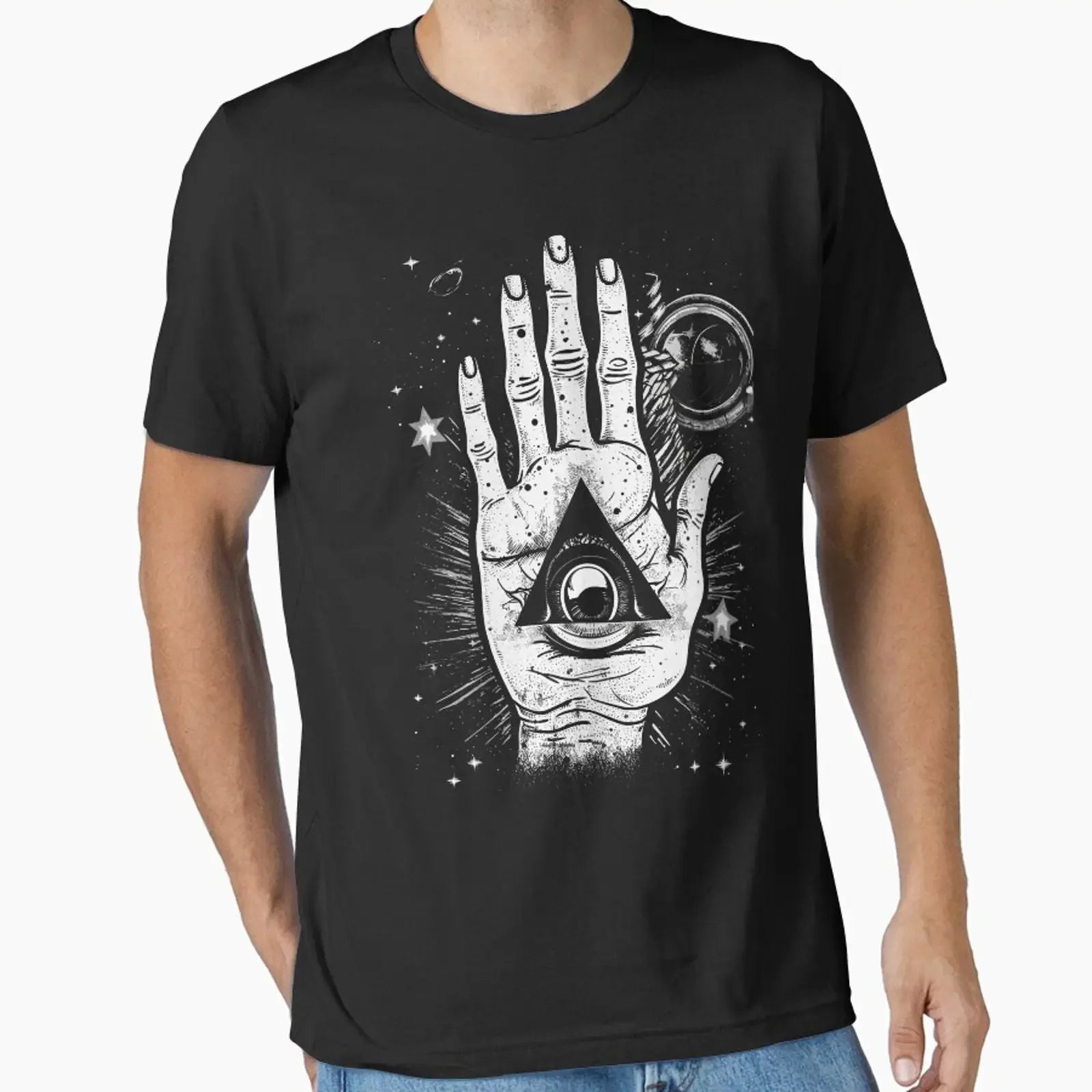 Psychic Eye on Palm of Hand Magick Illustration designed and sold by All Souls Dream vintage Washed Comfortable Stretched