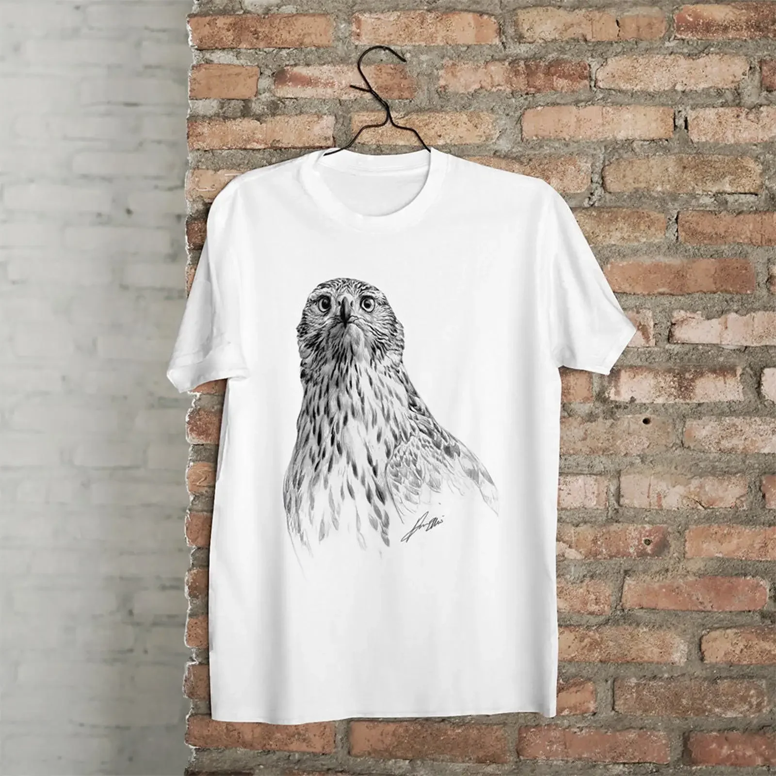 Goshawk Sketch Quality Cotton T Shirt Andrew Ellis Bird of Prey vintage Washed fashion graphic Breathable Stylish