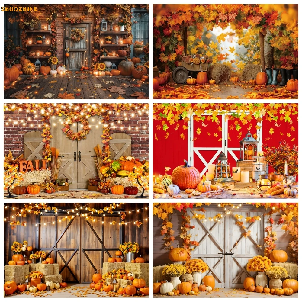 

Harvested Autumn Backdrop for Photography Golden Fall Pumpkin Flower Baby Shower Portrait Photographic Background Photo Studio