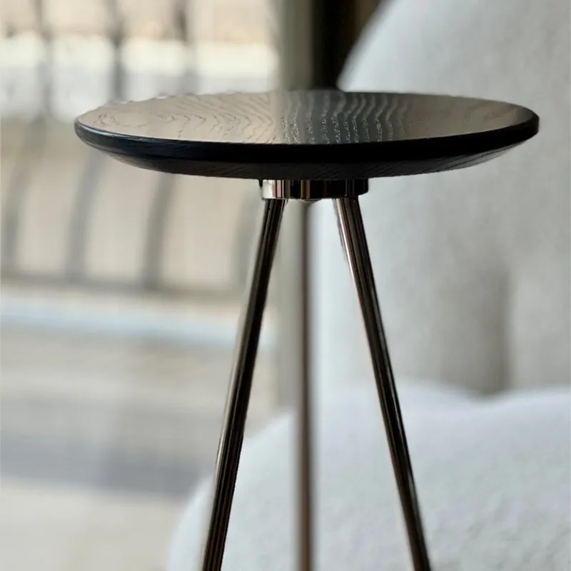 MOMO Stainless Steel Small Coffee Table Round Table Projection Flower Rack Balcony Small Bedside Small Side Corner Table - Image 3