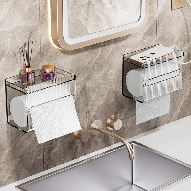 Waterproof Tissue Box Acrylic Transparent Wall Mounted Tissue Box Bathroom Multifunctional Aromatherapy Rack Toilet Paper Box